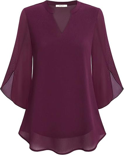 Annelyn | Women's Luxe Layered Blouse with V-Neck and 3/4 Sleeve