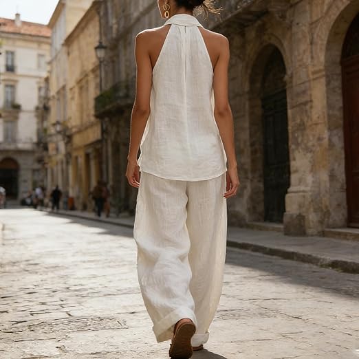 Ainhoa | Women's Longline Casual Tank Top and Wide-Leg Trouser Set
