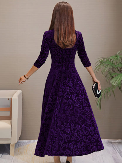 Nancy | Women's Luxe Holiday Midi Dress with V-Neck and Long Sleeve