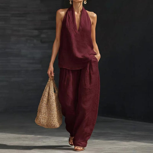 Ainhoa | Women's Longline Casual Tank Top and Wide-Leg Trouser Set