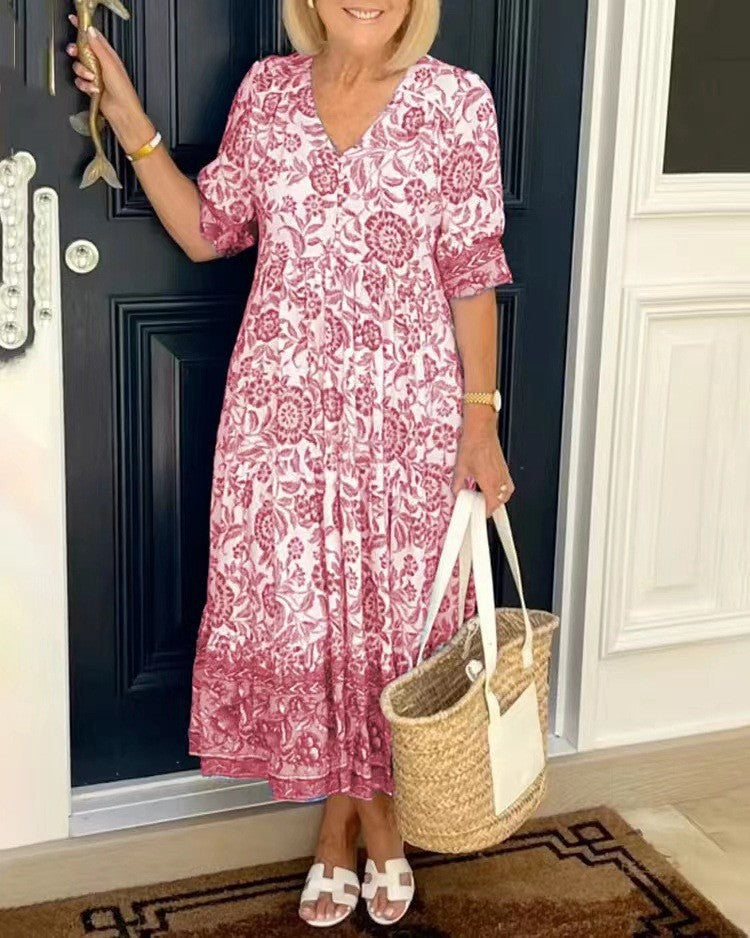 Keisha | Women's Elegant Floral V-Neck Maxi Dress