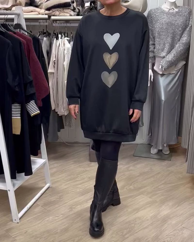 Francine | Women's Longline Relaxed Long Sleeve Heart Print Sweatshirt