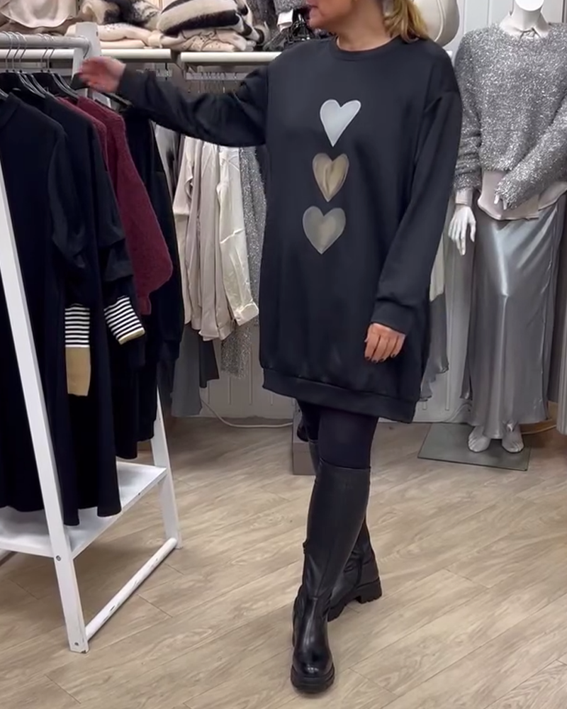 Francine | Women's Longline Relaxed Long Sleeve Heart Print Sweatshirt