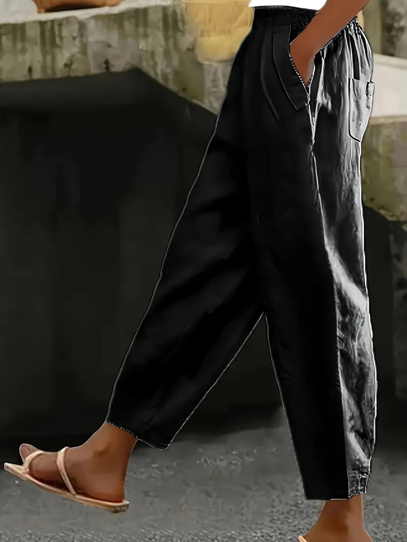 Rachel | Women's Comfy Elastic Waist Capris with Pockets