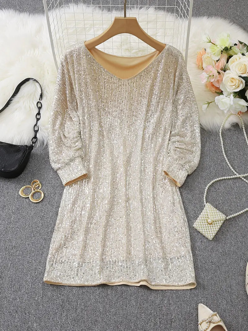 Women's Contrast Sequin Party Mini Dress