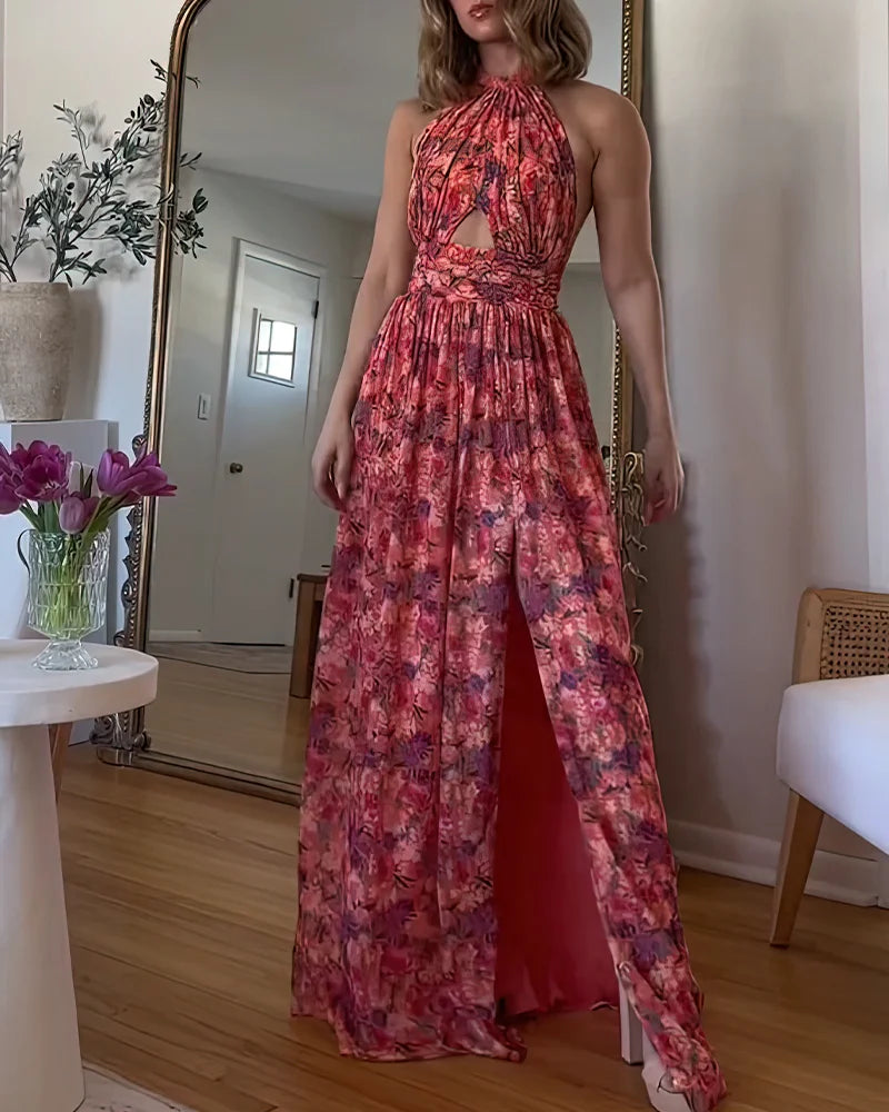 Isa | Women's Floral Maxi Dress with Cut-Out