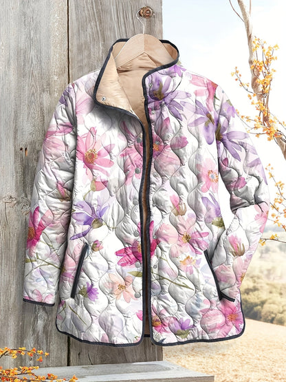 Women's Relaxed Pastel Floral Print Quilted Jacket