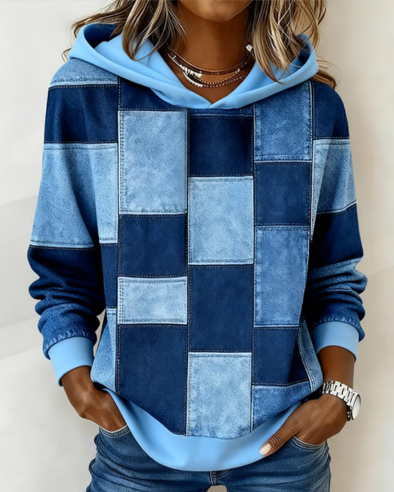 Women's Chic Long-Sleeve Checkered Hoodie