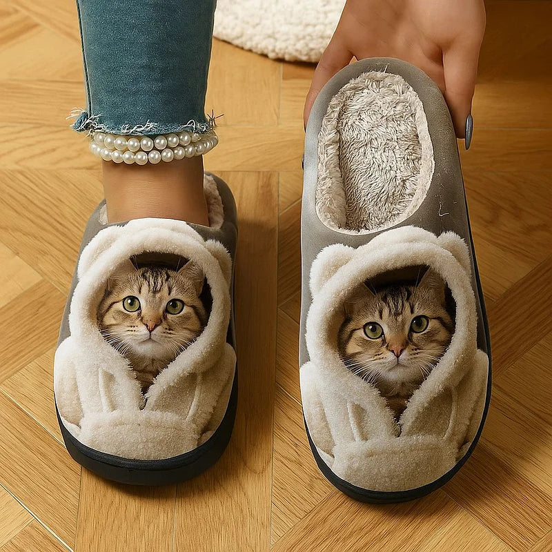Cushioned Adorable 3D Cat Face Cozy Slip-On Slippers