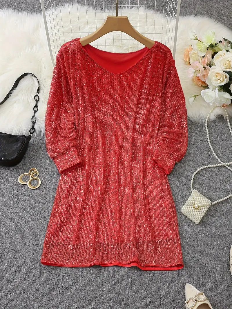 Women's Contrast Sequin Party Mini Dress