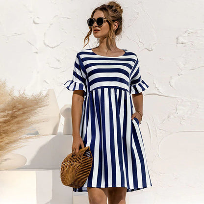 Levoire | Women's Ruffled Short Striped Maternity Dress