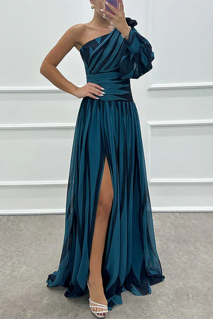 Chloe | Women's Elegant Striped One Shoulder Maxi Dress