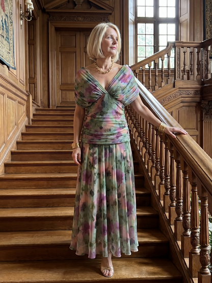 Calen | Women's Elegant Off-Shoulder Midi Dress with Flowing Design