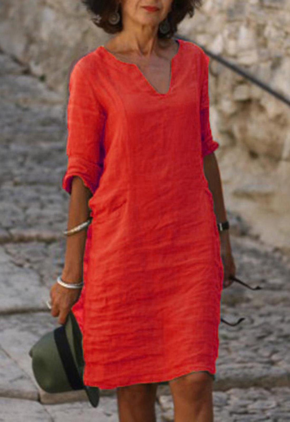 Elvy | Women's Sleek V-Neck Midi Dress