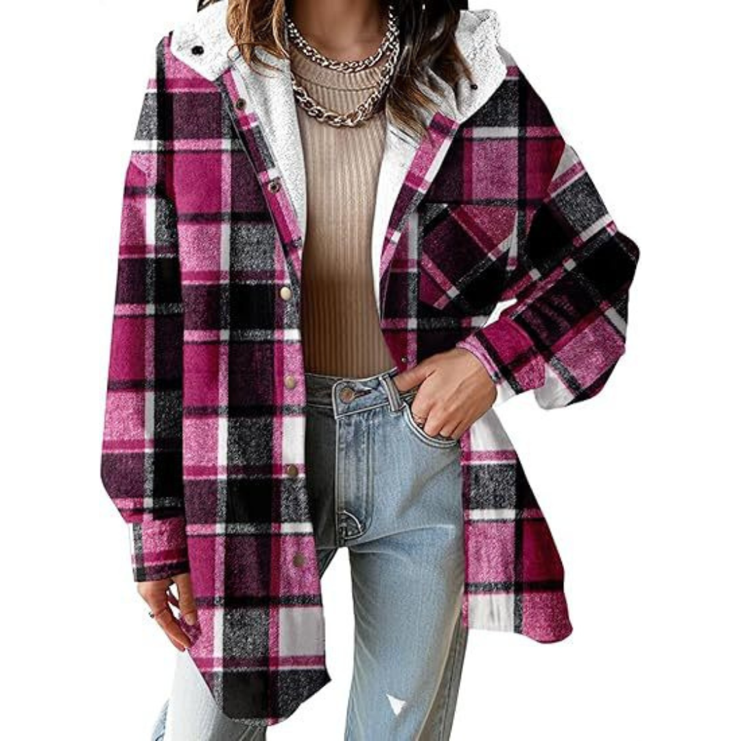 Tallulah | Women's Relaxed Fit Hooded Jacket in Check Pattern