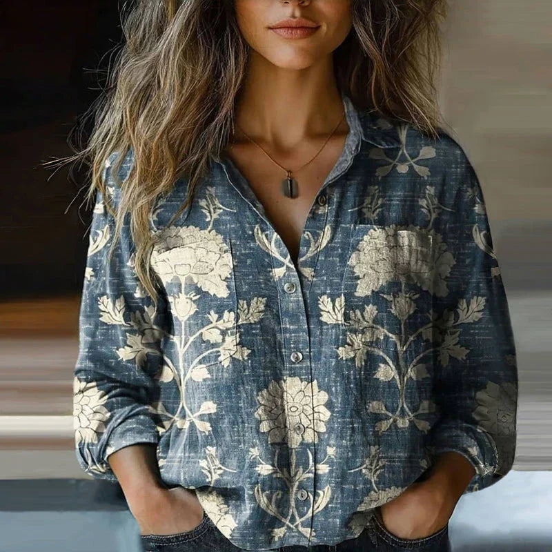 Lily | Women's Printed Vintage Blouse with Pockets
