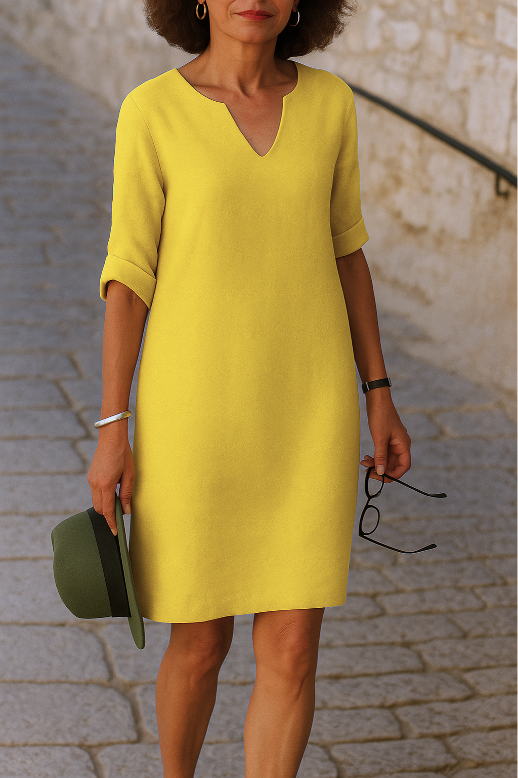 Elvy | Women's Sleek V-Neck Midi Dress