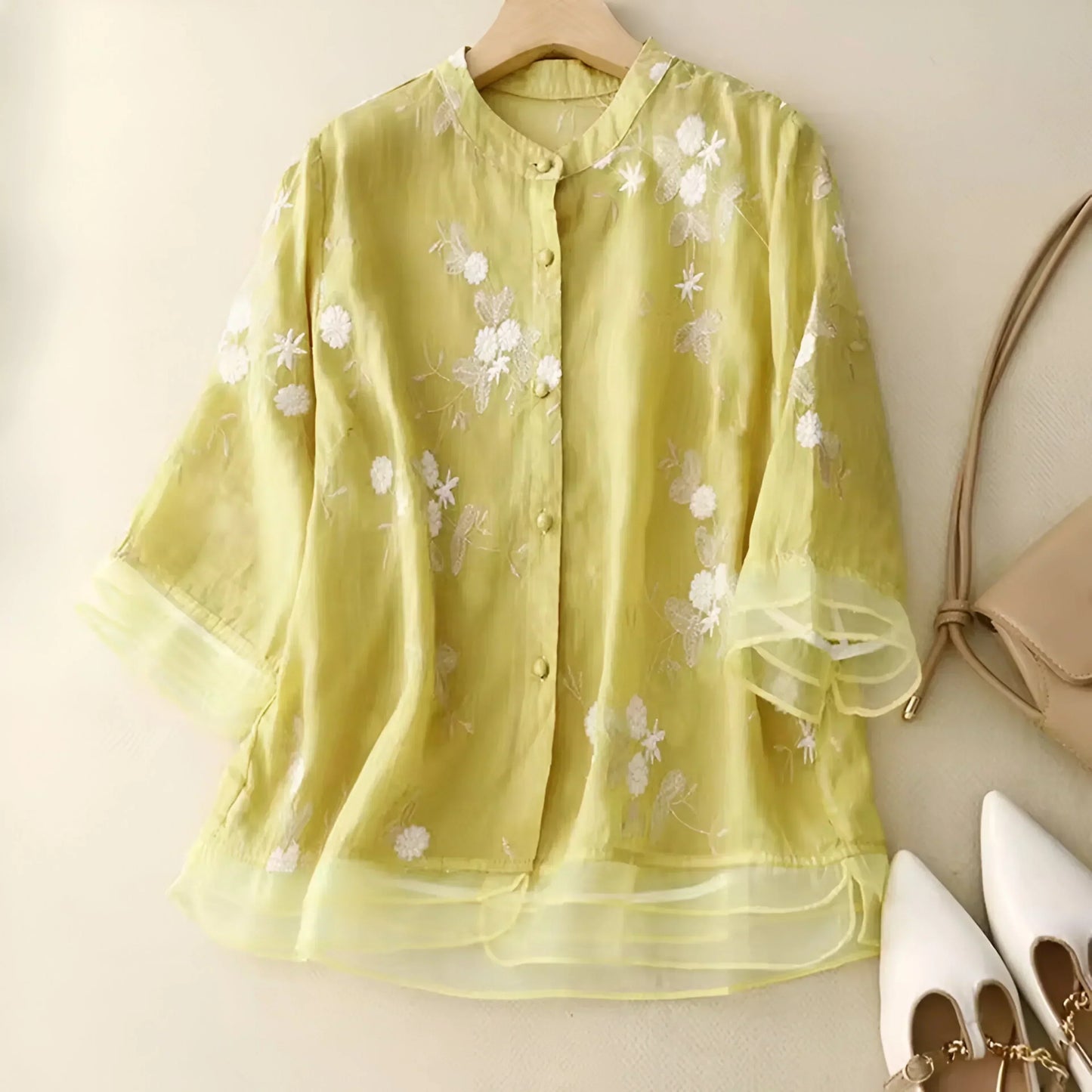 Emily | Women's Top with Embroidered Flowers