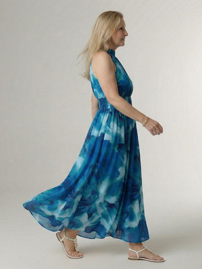 Sylin | Women's Relaxed Gathered Halter Midi Dress