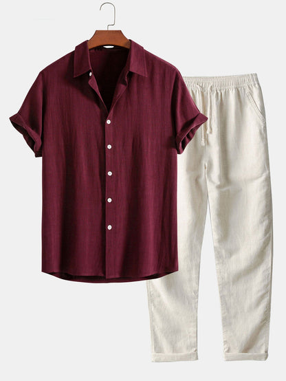 Men's Button-Up Shirt and Straight Leg Trousers in Blend