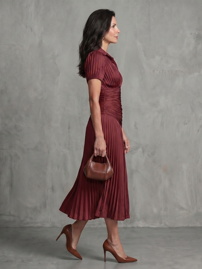 Theodora | Women's Pleated Waistline Stripe Midi Dress