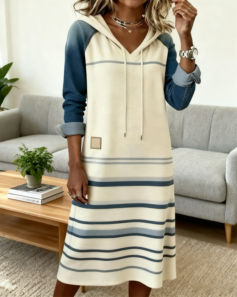 Everly | Women's Striped Hooded Dress with Drawstring