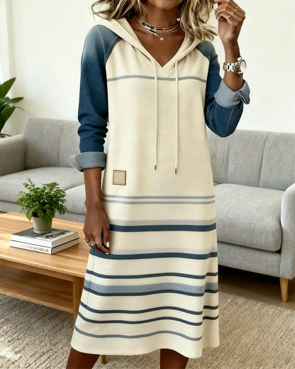 Everly | Women's Striped Hooded Dress with Drawstring