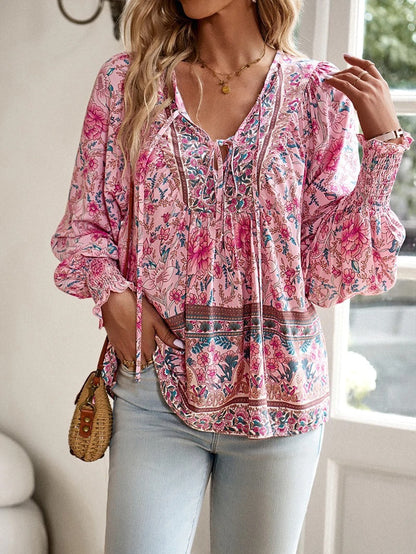 Helena | Women's Summer Floral Top with Drawstring