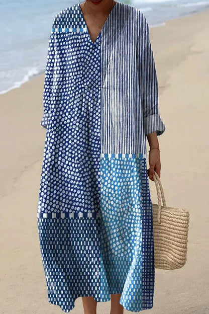 Luna | Women's Relaxed Wave Midi Dress with V-Neck