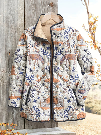 Women's Relaxed Vintage Farmyard Print Quilted Jacket
