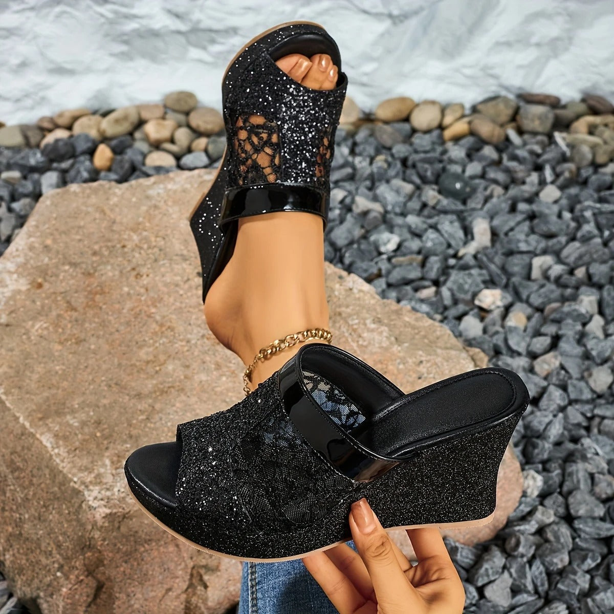 Alexis | Women's Open-Toe Elegant lace high-heeled sandals with Sequins