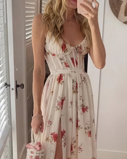 Women's Floral Maxi Dress with Side Slit