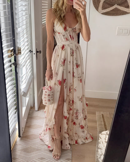 Women's Floral Maxi Dress with Side Slit