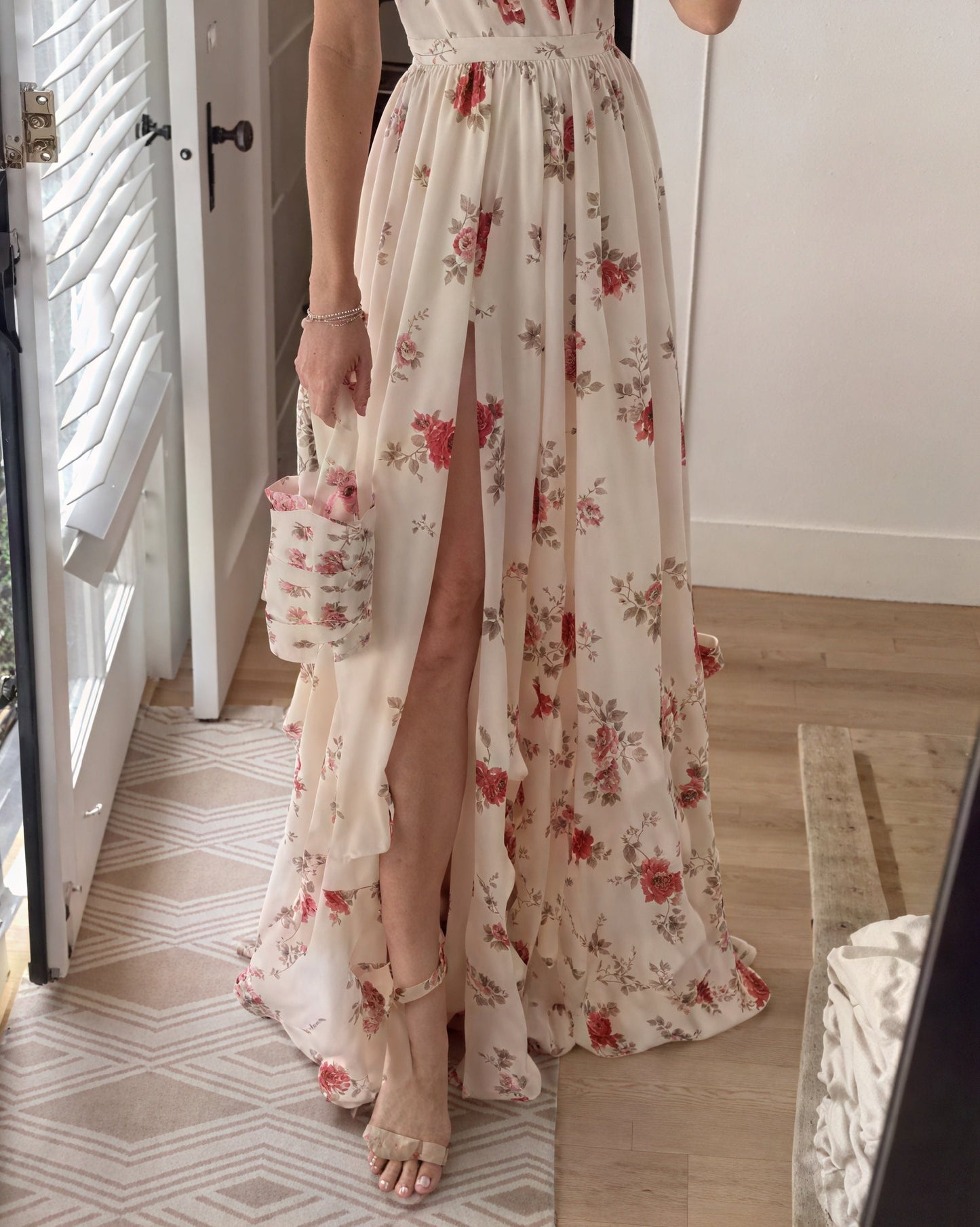 Women's Floral Maxi Dress with Side Slit