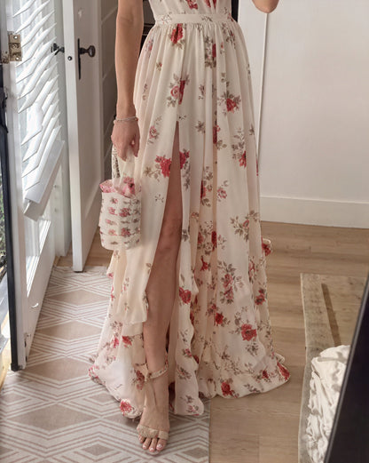 Women's Floral Maxi Dress with Side Slit