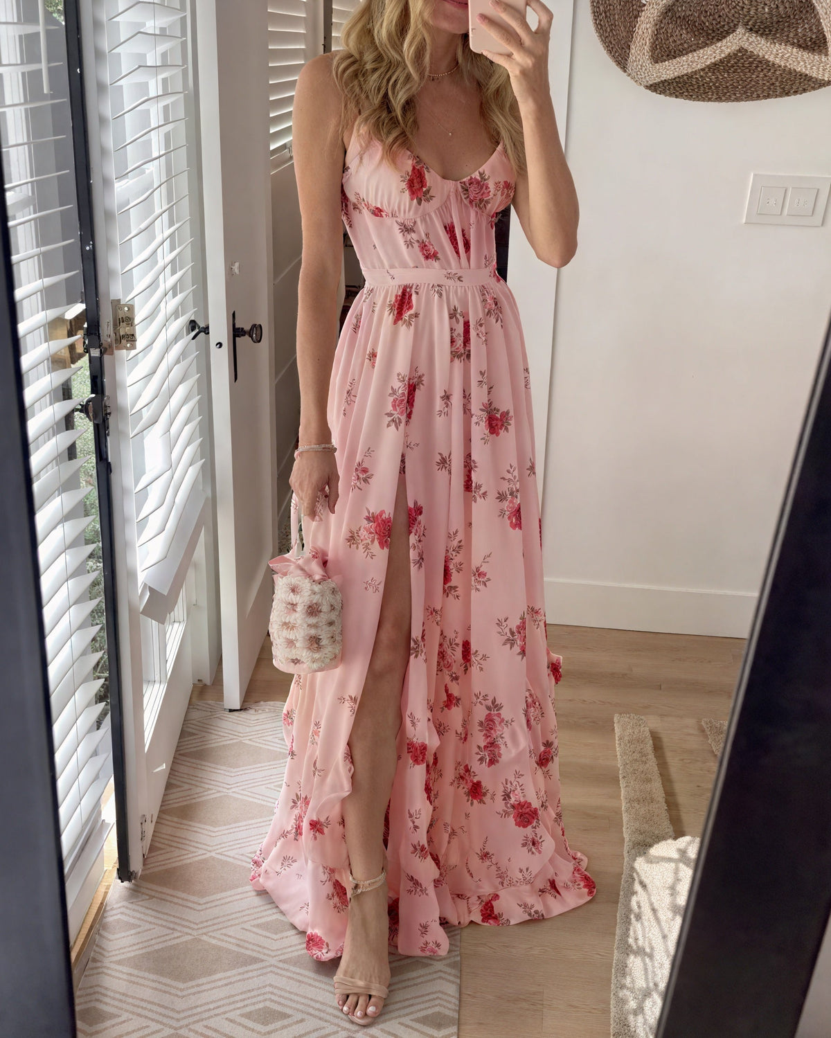 Women's Floral Maxi Dress with Side Slit