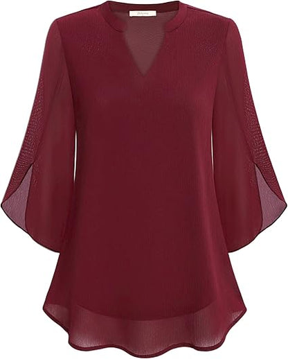 Annelyn | Women's Luxe Layered Blouse with V-Neck and 3/4 Sleeve