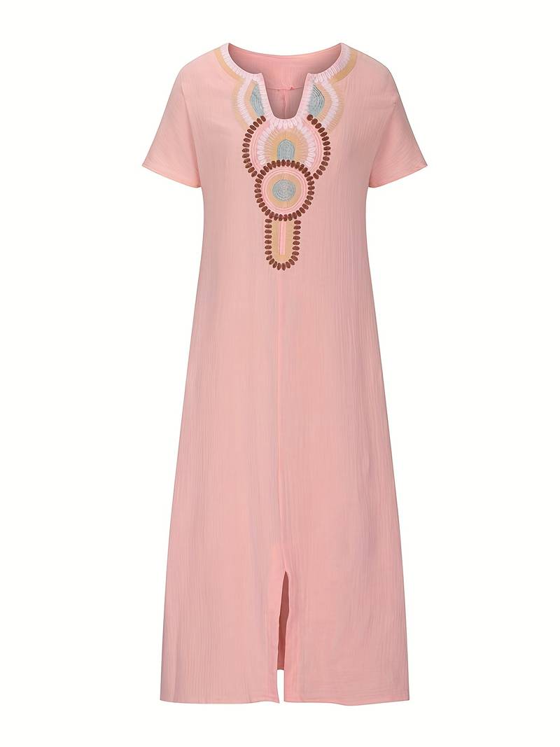 Demi | Women's Boho Maxi Split Dress with Neckline and Side Slit