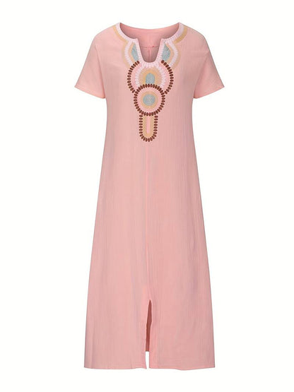 Demi | Women's Boho Maxi Split Dress with Neckline and Side Slit