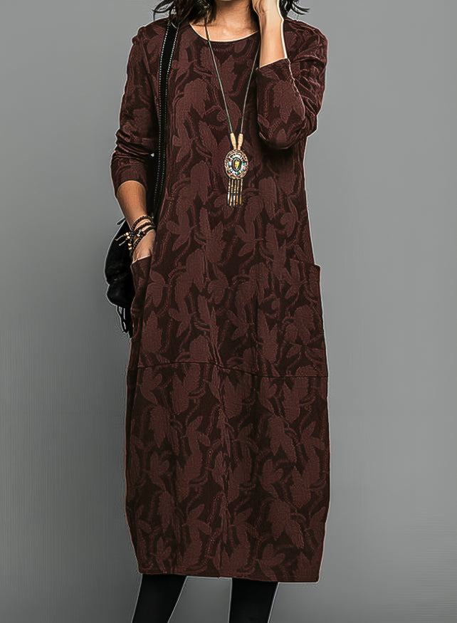 Lea | Women's Relaxed Casual Round Neck Winter Midi Dress with Pockets
