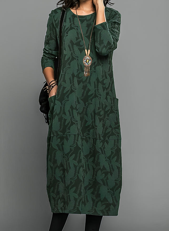 Lea | Women's Relaxed Casual Round Neck Winter Midi Dress with Pockets