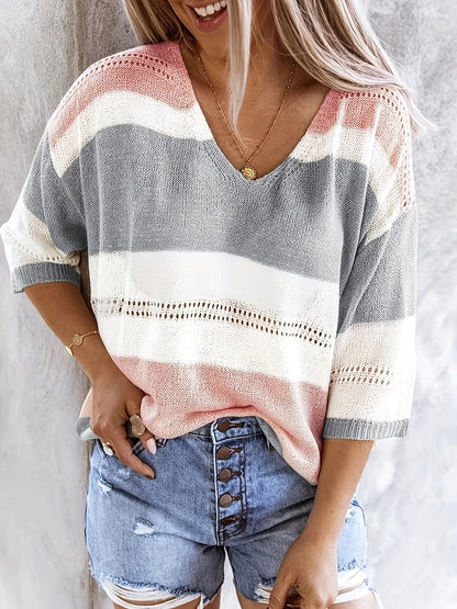 Olga | Women's Casual Striped V-Neck Jumper