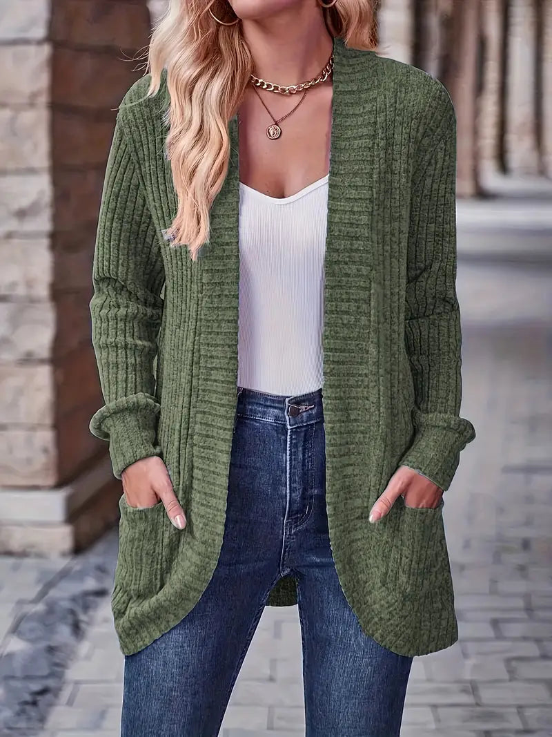 Neva | Women's Longline Elegant Ribbed Long Sleeve Cardigan