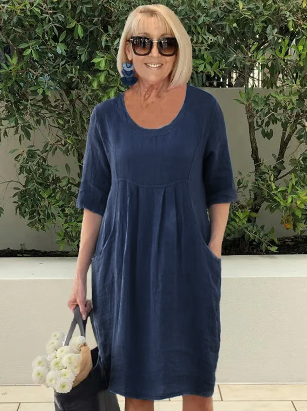 Lena | Women's Relaxed Pleat Pocket Midi Dress