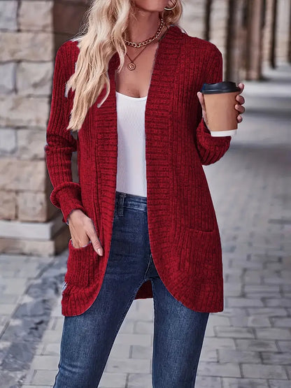 Neva | Women's Longline Elegant Ribbed Long Sleeve Cardigan