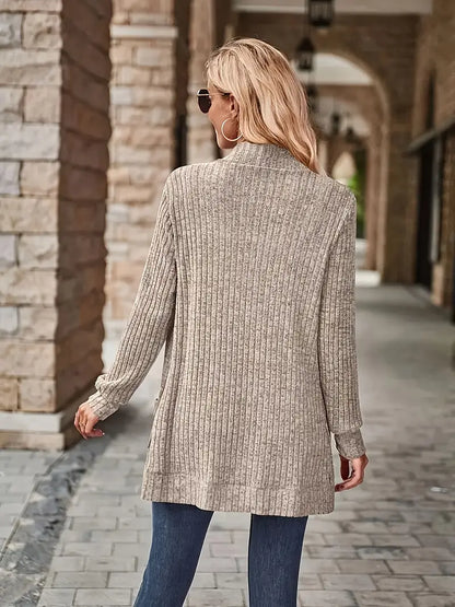 Neva | Women's Longline Elegant Ribbed Long Sleeve Cardigan