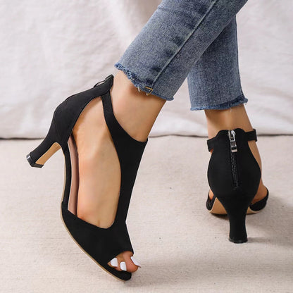 Women's Open-Toe Back Zipper Fish-Shaped Heeled Shoes
