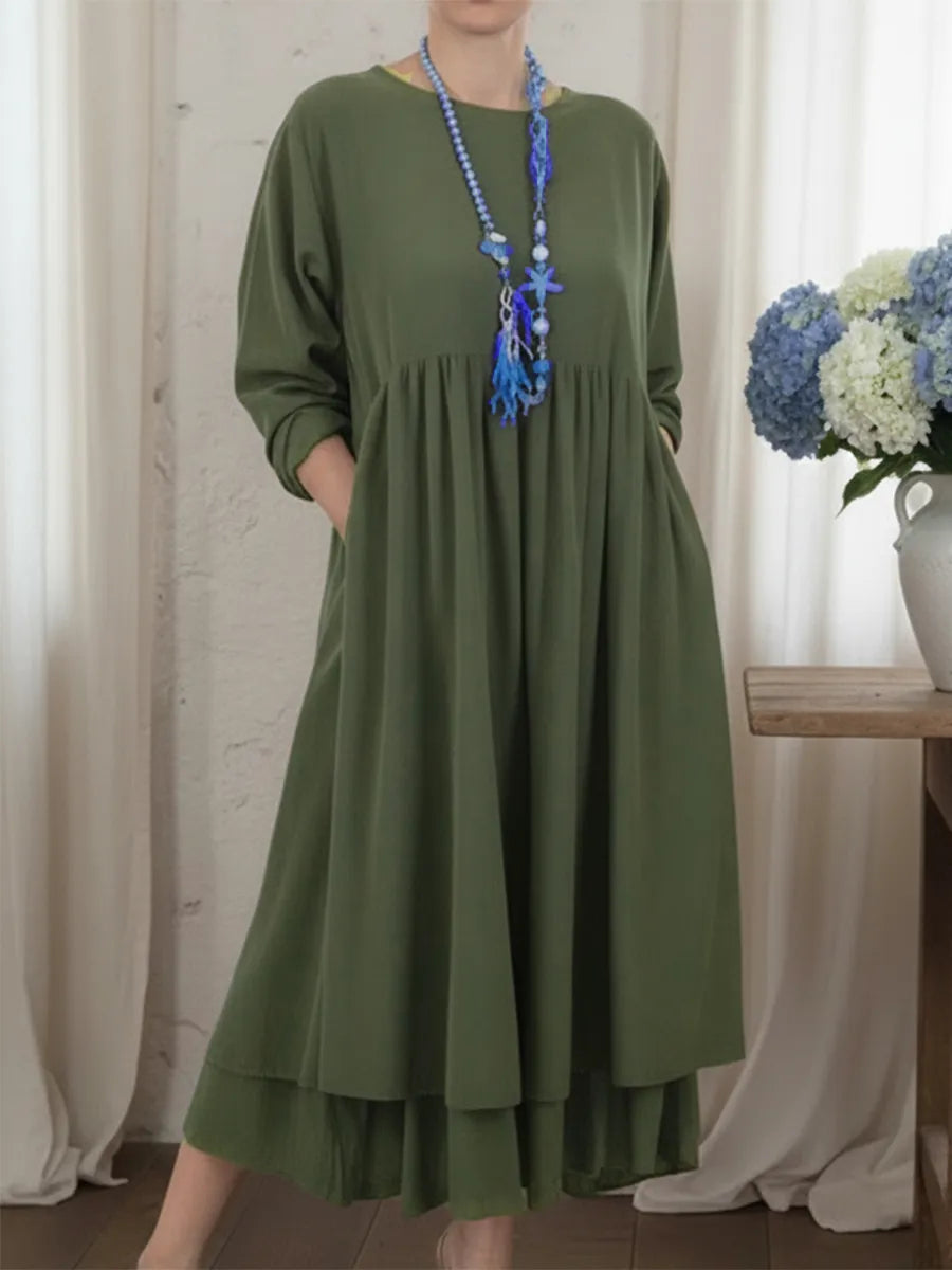 Relaxed Fit Women's Midi Dress with Dual Hem Design
