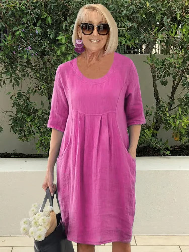 Lena | Women's Relaxed Pleat Pocket Midi Dress