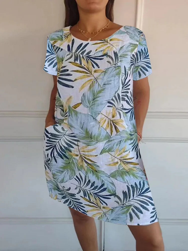 Summer Mini Dress for Women with Pockets and Vibrant Print